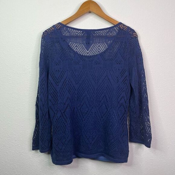 Lauren Ralph Lauren Linen Blend Layered Knit Blue Top Size L - Picture 7 of 8